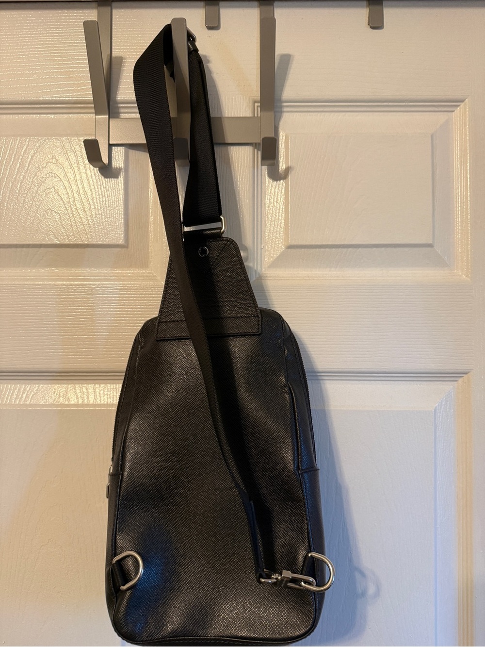 Louis Vuitton Black Leather Sling Belt Bag with Silver LV Emblem - Picture 8 of 9
